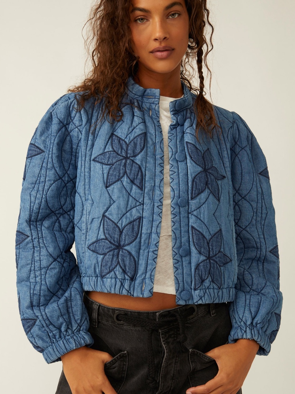 Free People Quinn Quilted Floral Cropped Jacket, Size XS, EUC